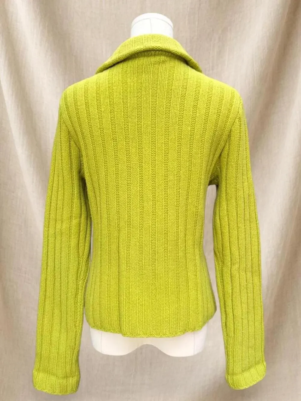 J.Crew 100% lambswool green ribbed knit zip up sweater with pockets